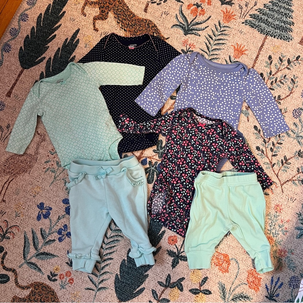 Mixed Baby Girls Bodysuits & Pants - Pastel Mint, Lavender, Navy, Floral 0-3 Mon